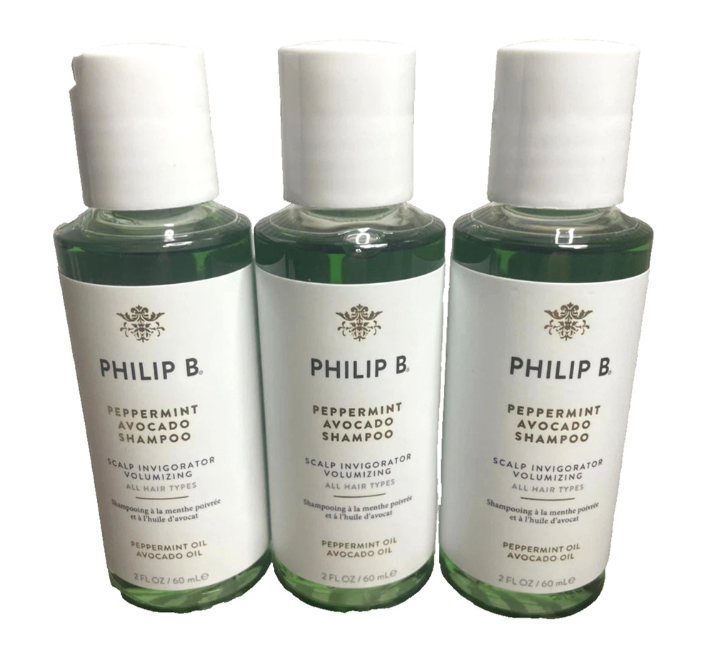 (Lot of 3) PHILIP B PEPPERMINT AVOCADO SHAMPOO (2OZ/60ML) TRAVEL SIZE SEALED